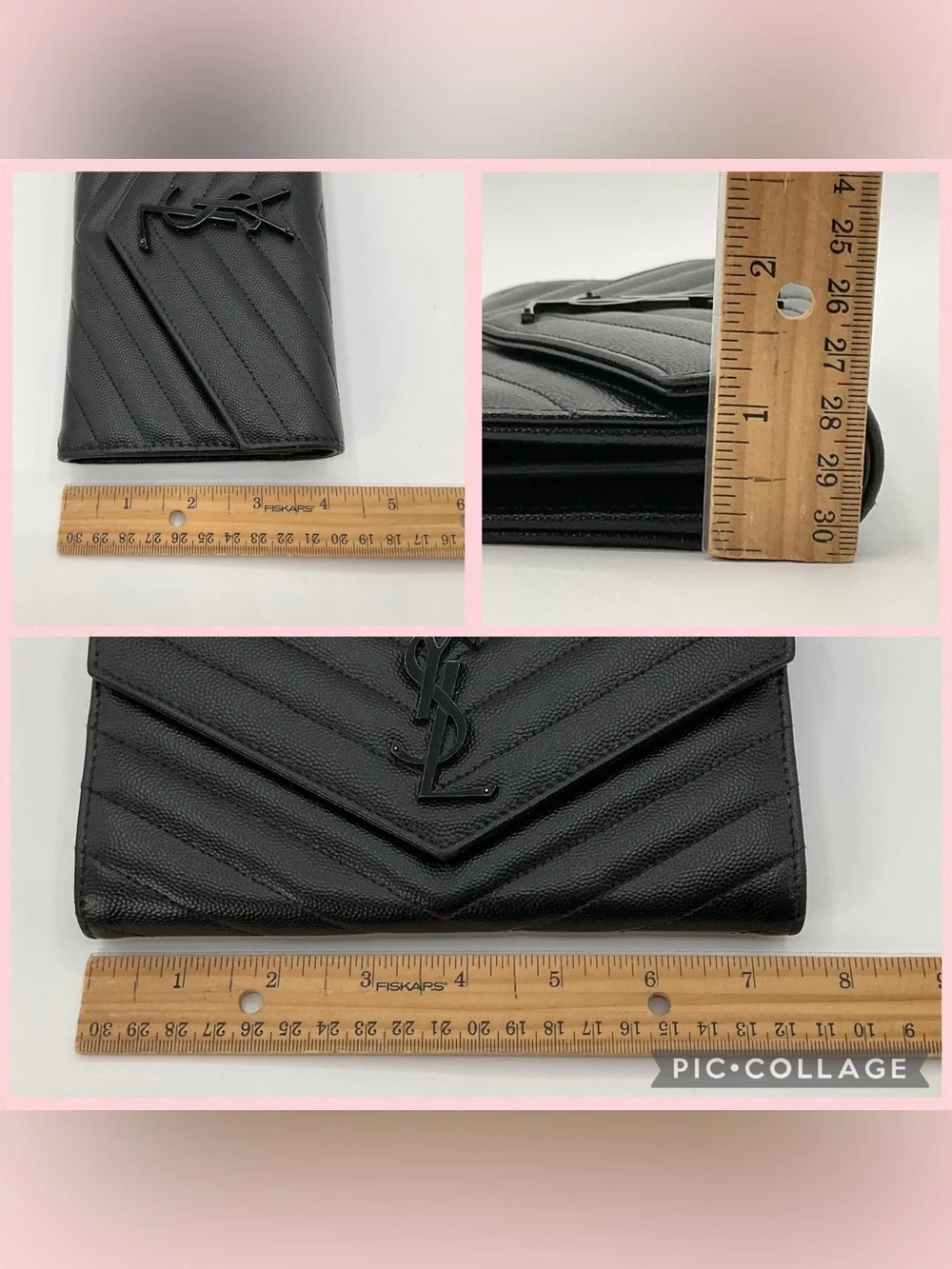 Saint Laurent YSL Cassandra Matrasse Black Quilted Chevron Envelope Wallet